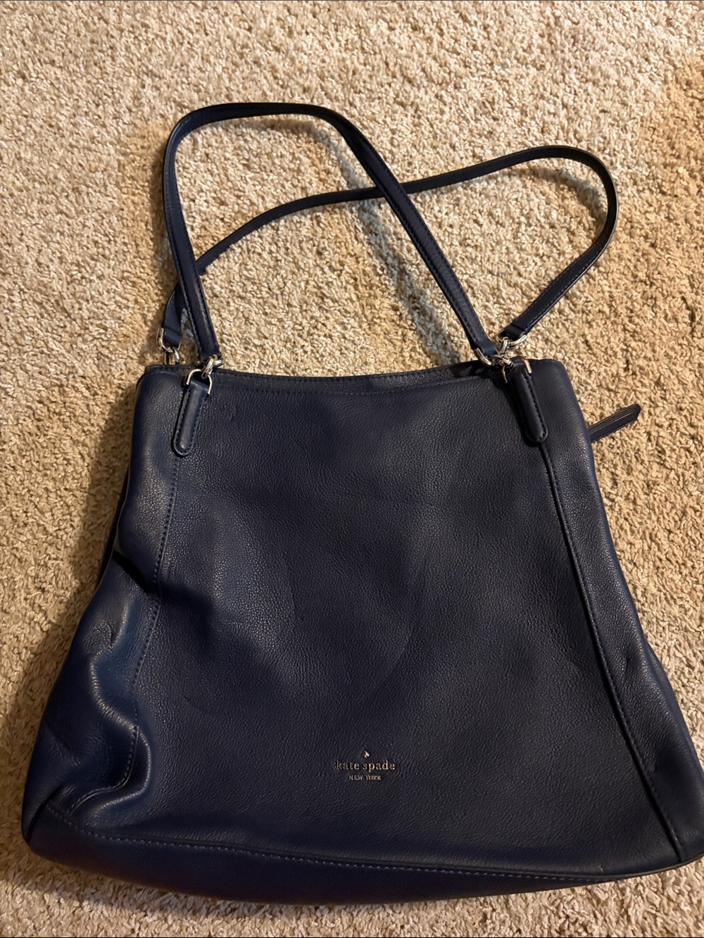 kate spade Navy Leather Shoulder Tote with Dual Straps